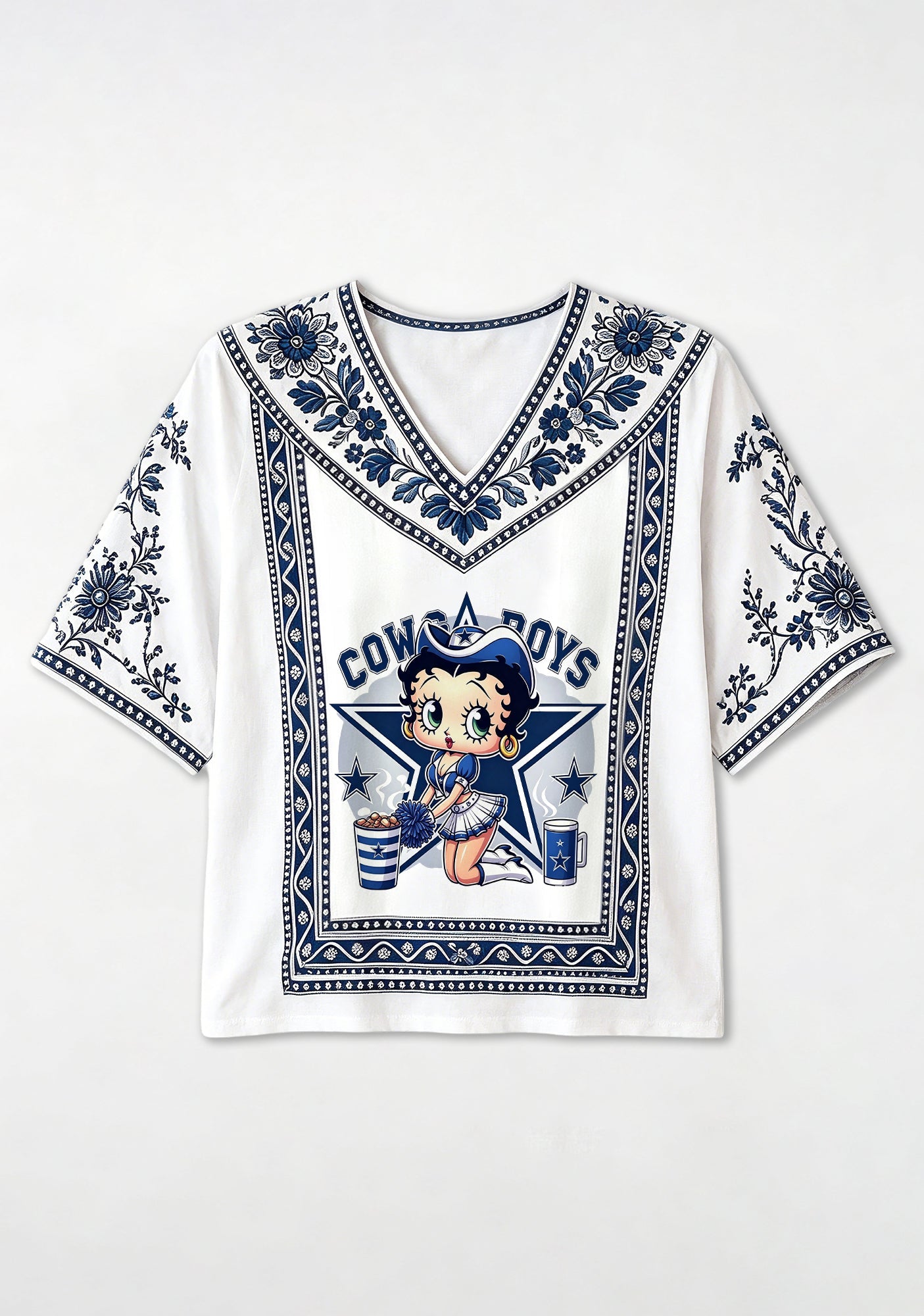 Boho Floral Dallas Cowboys Betty Boop V-Neck Blouse Secondary image