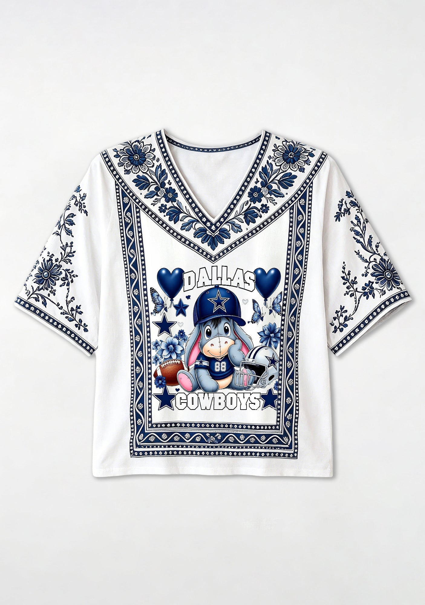 Boho Floral Dallas Cowboys Cute Donkey V-Neck Blouse Secondary image
