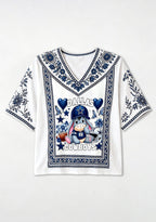 Boho Floral Dallas Cowboys Cute Donkey V-Neck Blouse