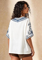 Boho Floral Detroit Lions Vertical Stripe V-Neck Blouse