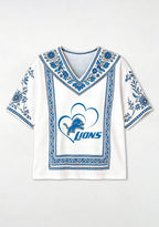 Boho Floral Detroit Lions Double Heart V-Neck Blouse