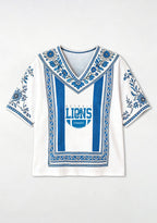 Boho Floral Detroit Lions Vertical Stripe V-Neck Blouse
