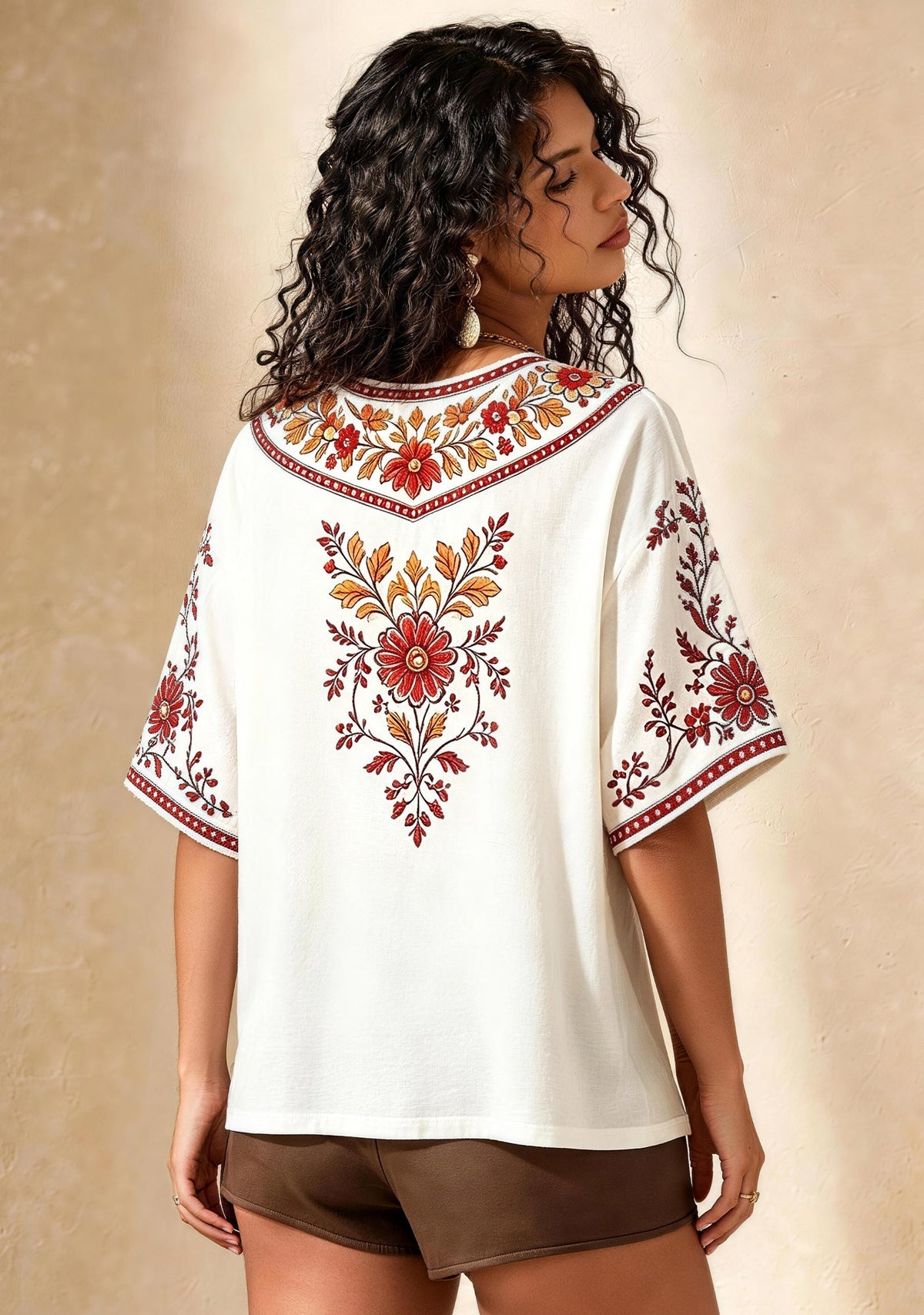Boho Floral San Francisco 49ers Floral Helmet V-Neck Blouse