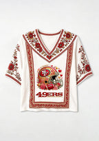 Boho Floral San Francisco 49ers Floral Helmet V-Neck Blouse