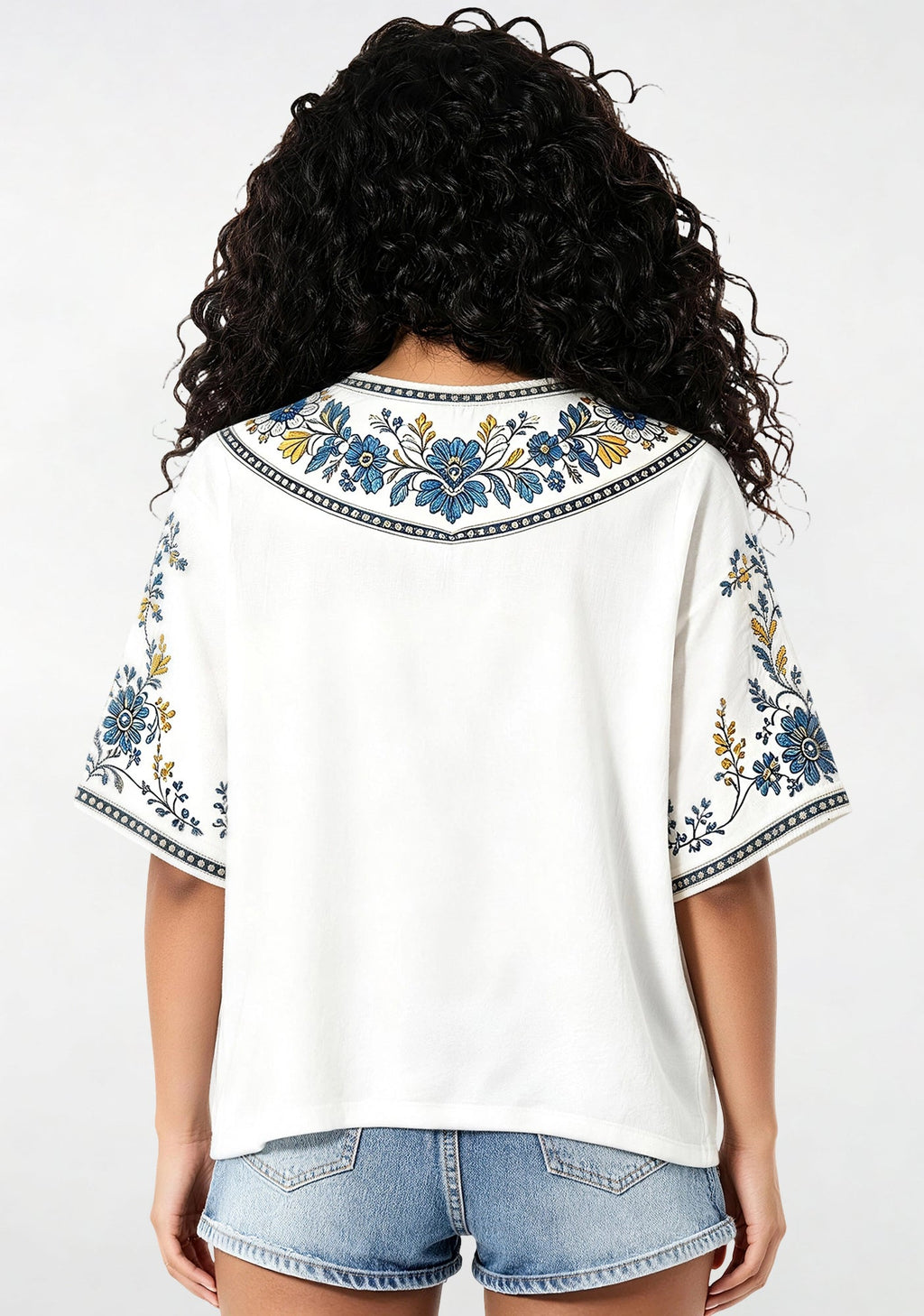 Boho Floral Drip Art Los Angeles Chargers V-Neck Blouse