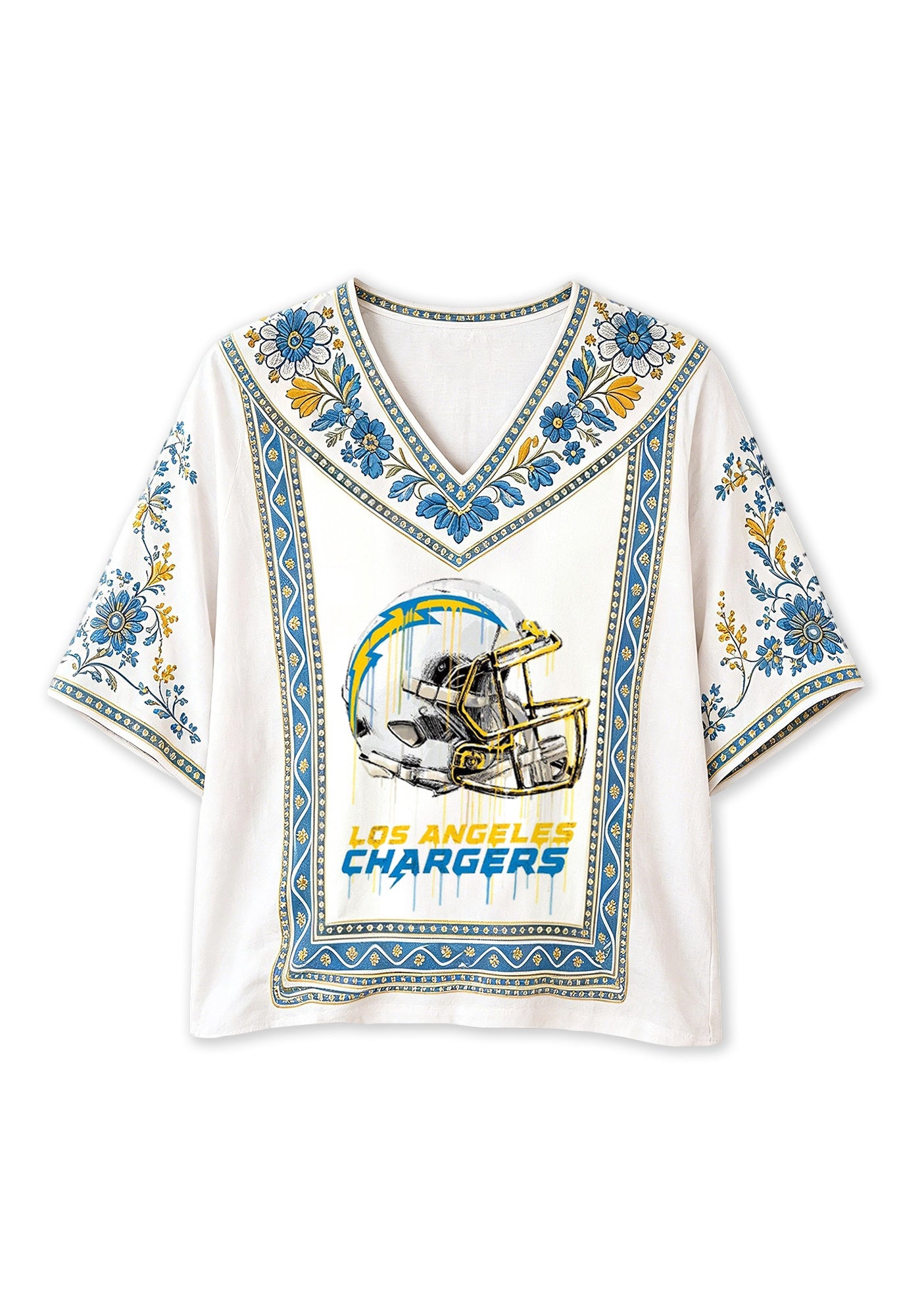 Boho Floral Drip Art Los Angeles Chargers V-Neck Blouse Secondary image