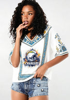 Boho Floral Los Angeles Chargers Game Day V-Neck Blouse