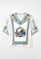 Boho Floral Los Angeles Chargers Game Day V-Neck Blouse
