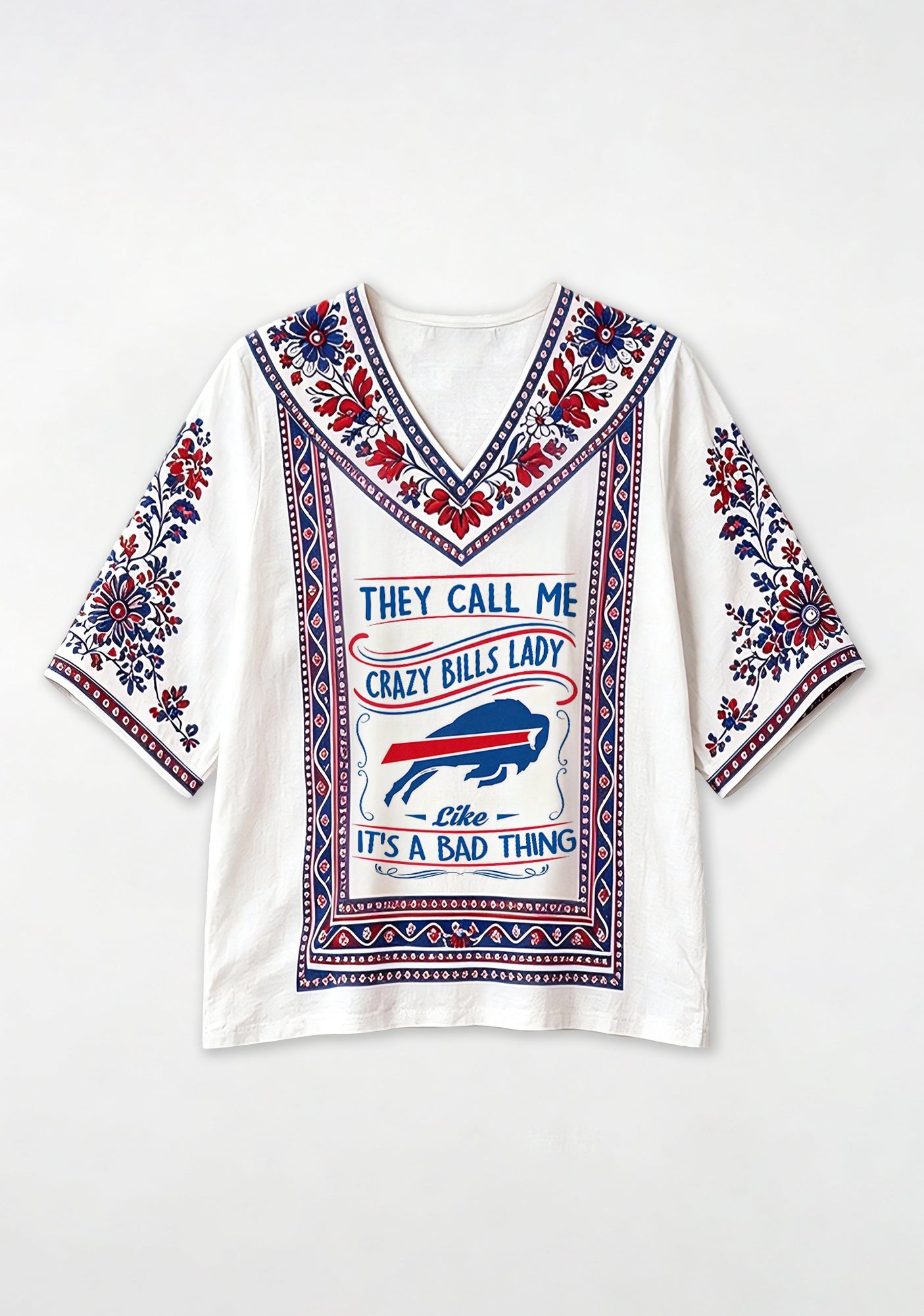 Boho Floral Buffalo Bills Crazy Bills Lady V-Neck Blouse Secondary image