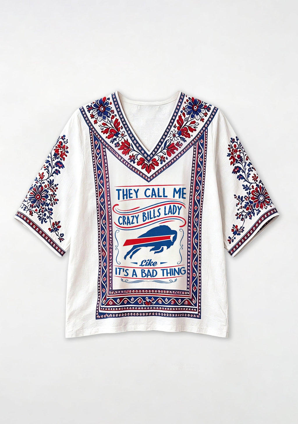 Boho Floral Buffalo Bills Crazy Bills Lady V-Neck Blouse