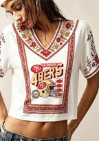 Boho Floral San Francisco 49ers Style Fan V-Neck Blouse