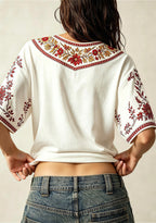 Boho Floral San Francisco 49ers Style Fan V-Neck Blouse
