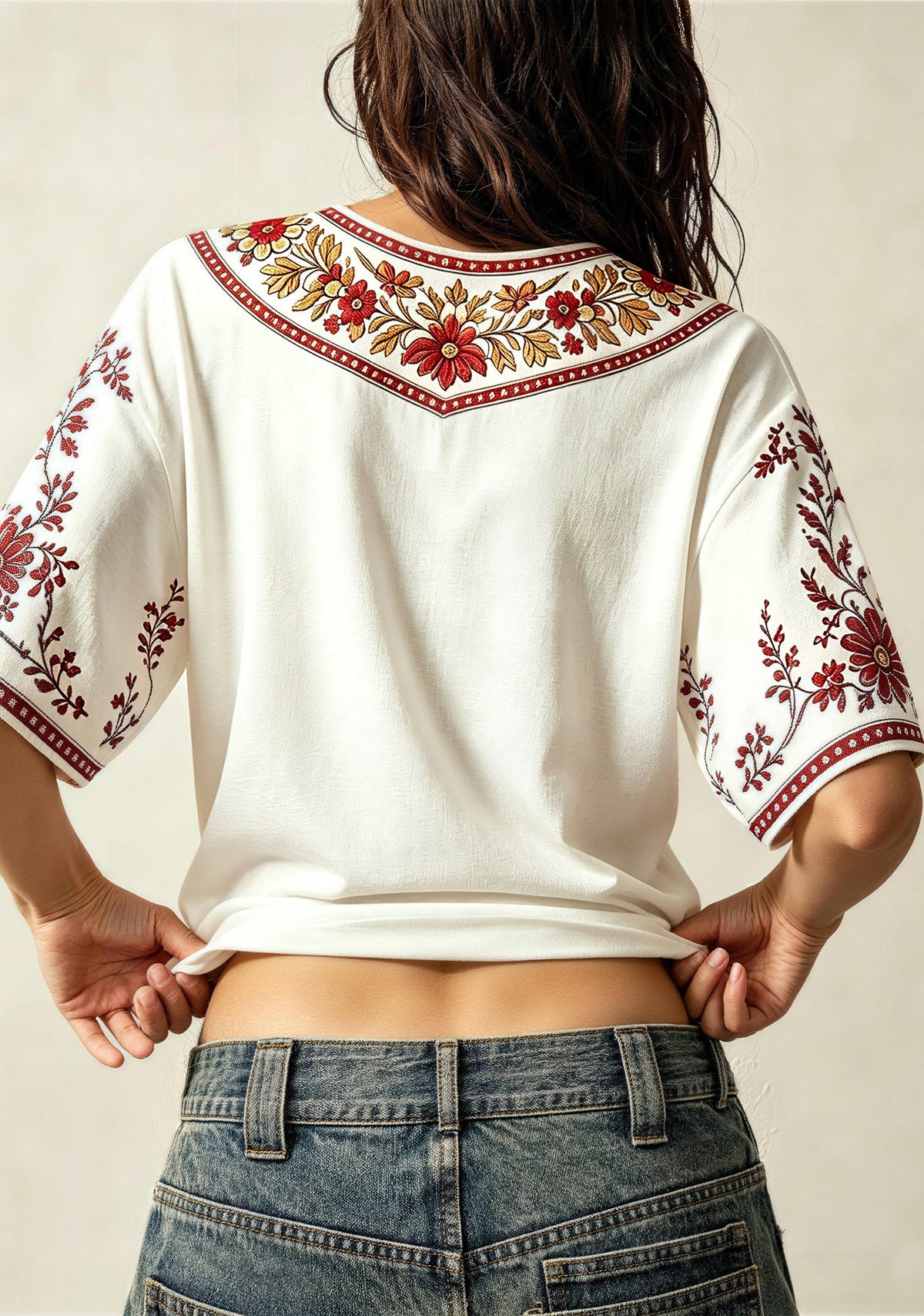 Boho Floral San Francisco 49ers Style Fan V-Neck Blouse