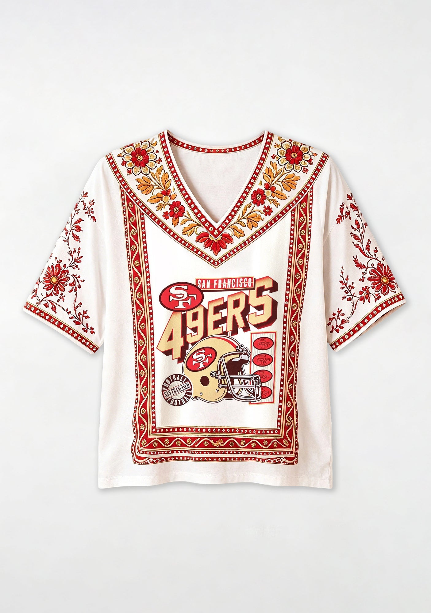 Boho Floral San Francisco 49ers Style Fan V-Neck Blouse Secondary image