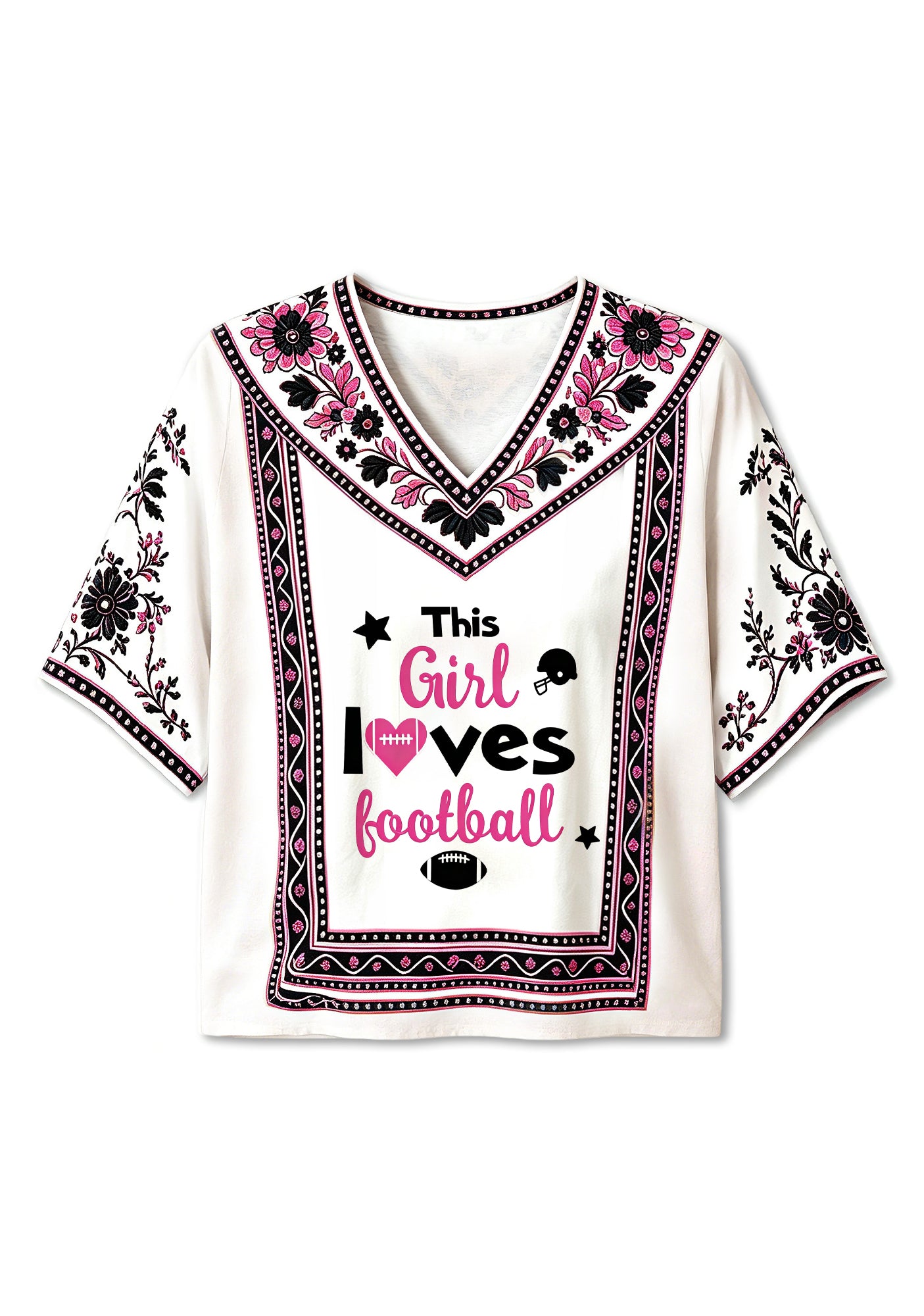 This Girl Loves Football Boho Floral Game‑Day V-Neck Blouse Secondary image
