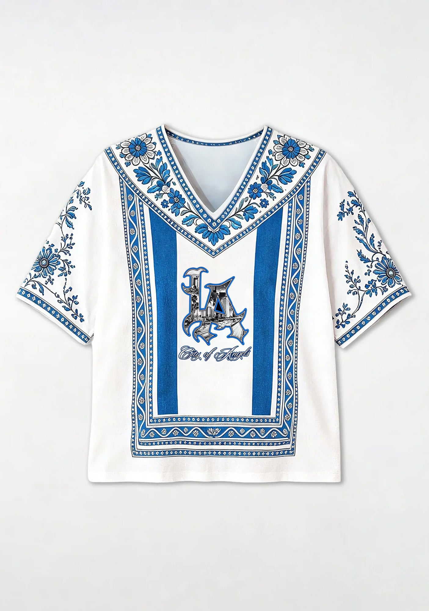 Los Angeles City Of Angels LA Skyline Floral V-Neck Blouse Secondary image
