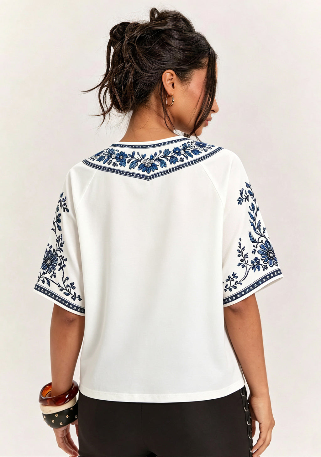 Los Angeles City Of Angels LA Skyline Floral V-Neck Blouse
