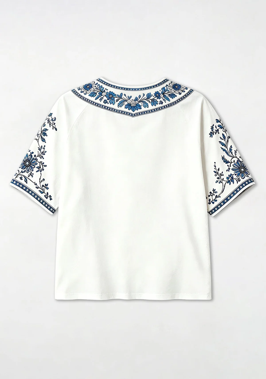 LA Dodgers Baseball Accent Floral Trim V-Neck Blouse