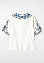 LA Dodgers Baseball Accent Floral Trim V-Neck Blouse