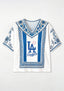 LA Dodgers Baseball Accent Floral Trim V-Neck Blouse