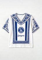 Los Angeles Dodgers Mexican Floral Border V-Neck Blouse