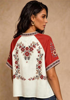 Kansas City Chiefs Boho Floral Heart Raglan V-Neck T Shirt