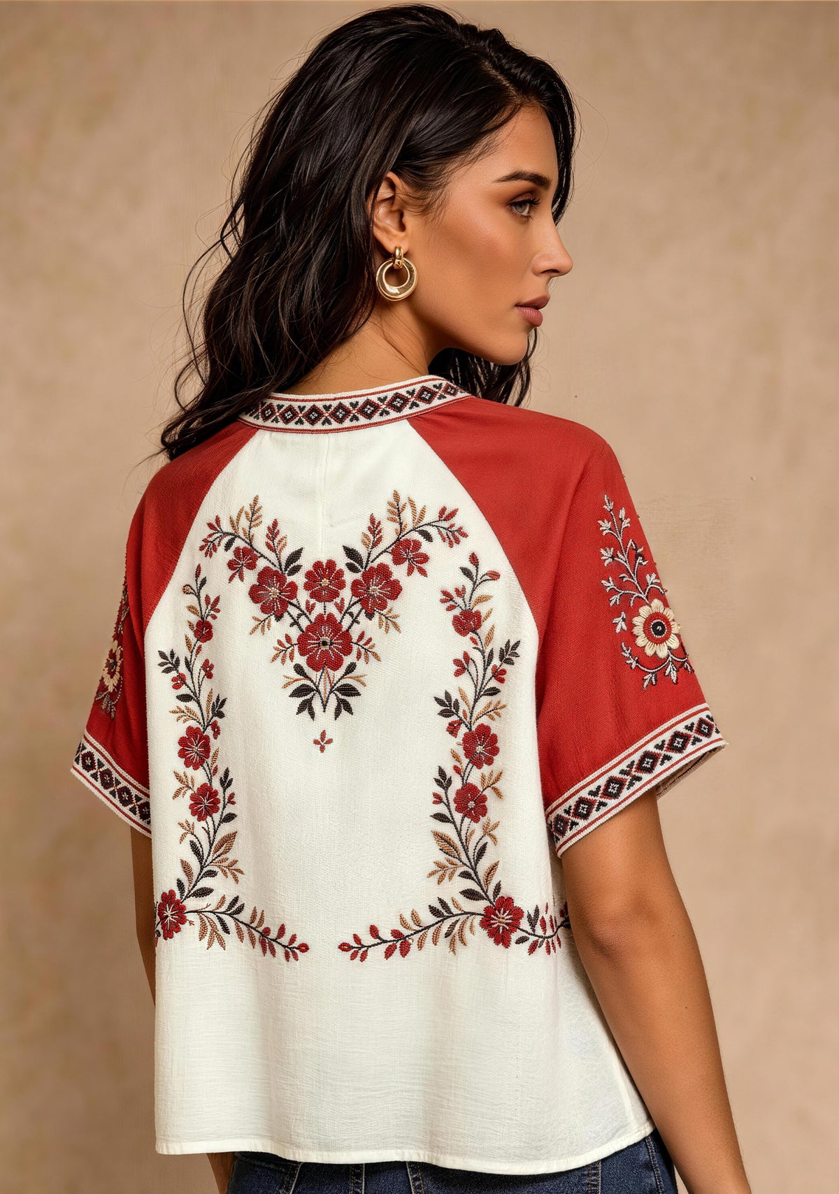 Kansas City Chiefs Boho Floral Heart Raglan V-Neck T Shirt