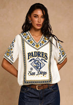 San Diego Padres Retro Logo Boho V-Neck Blouse