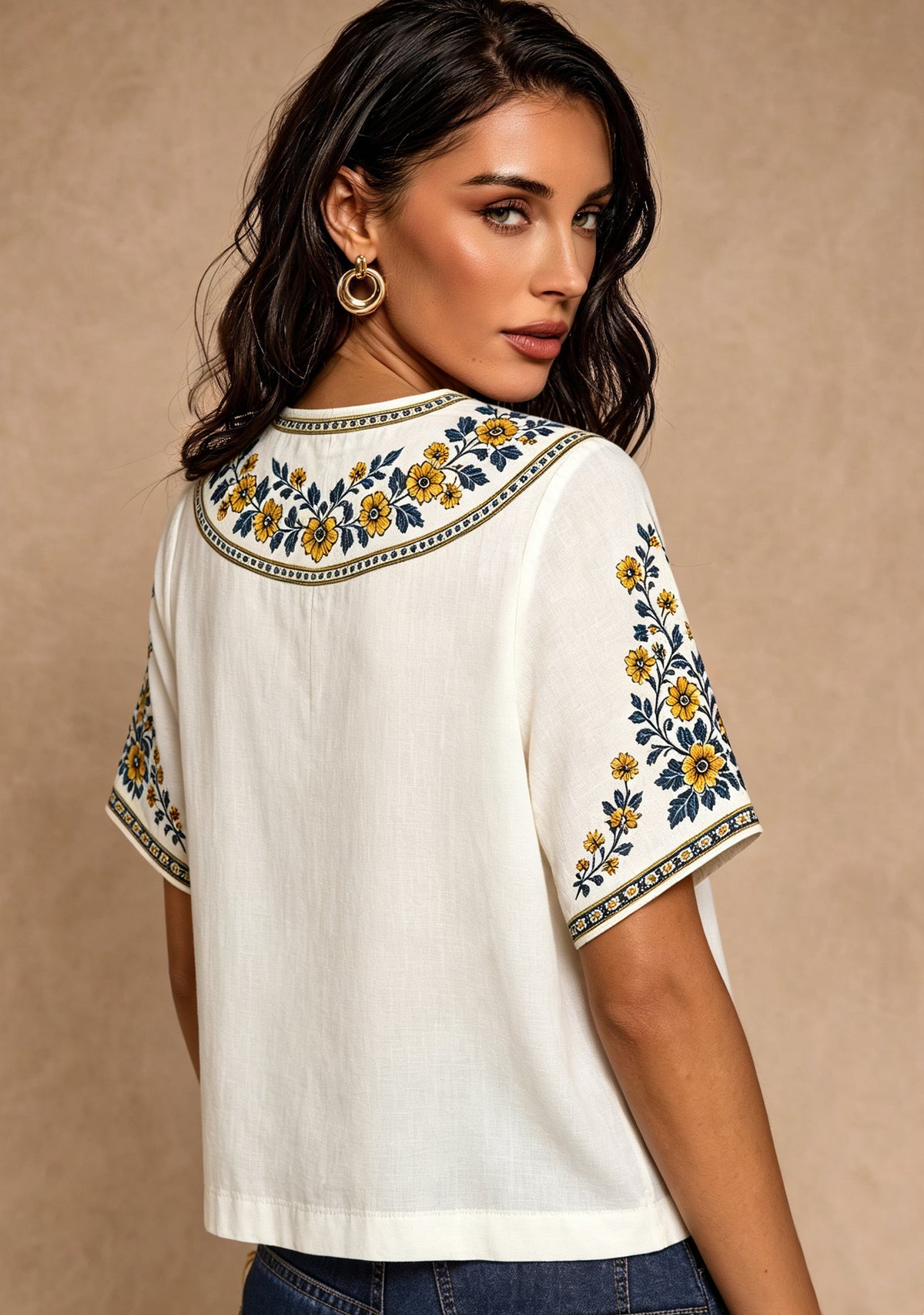 San Diego Padres Retro Logo Boho V-Neck Blouse