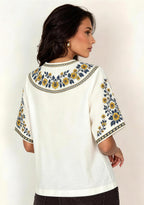 San Diego Padres SD Logo Folk Yellow V-Neck Blouse