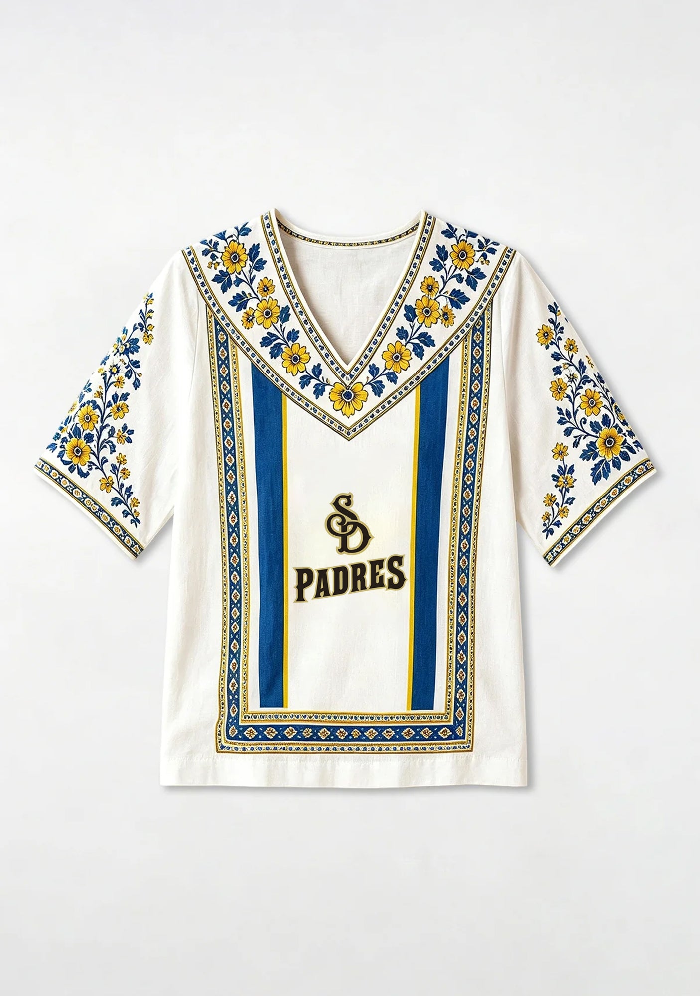 San Diego Padres SD Logo Folk Yellow V-Neck Blouse Secondary image