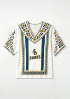 San Diego Padres SD Logo Folk Yellow V-Neck Blouse