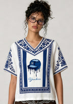 New York Yankees Drip‑Style Graphic V-Neck Blouse