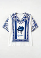New York Yankees Drip‑Style Graphic V-Neck Blouse