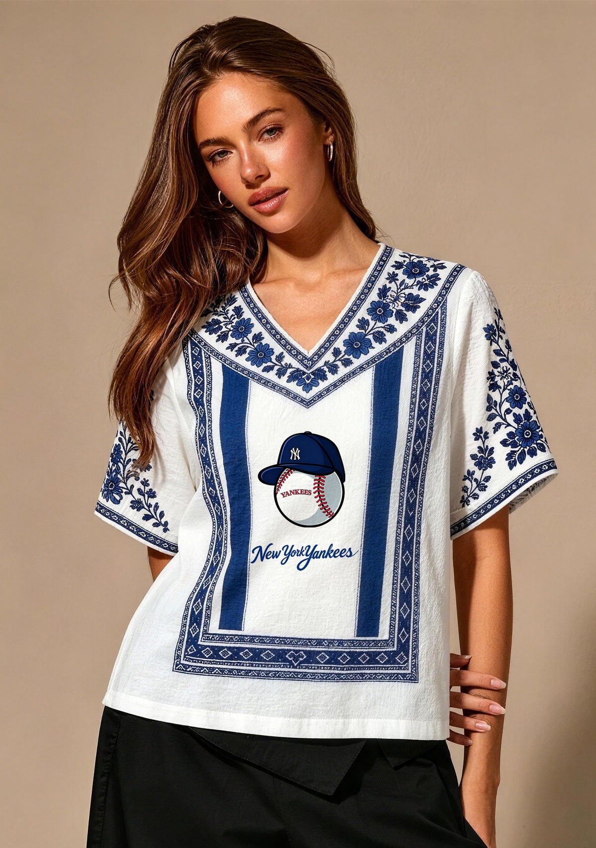 New York Yankees Boho Floral V-Neck Blouse Main image