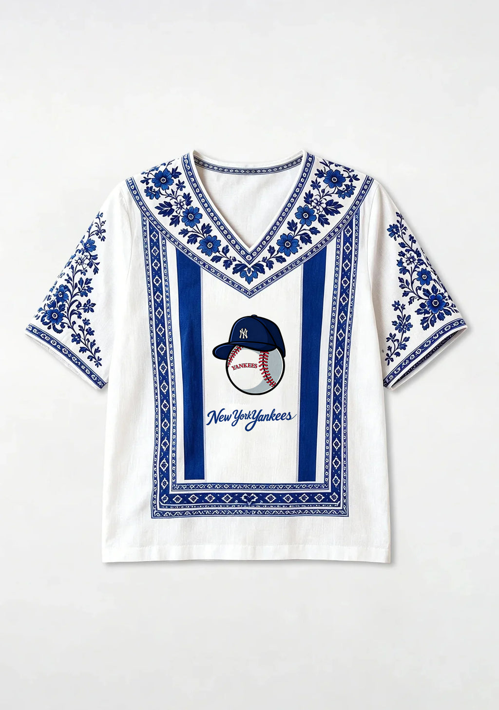 New York Yankees Boho Floral V-Neck Blouse