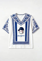 New York Yankees Boho Floral V-Neck Blouse