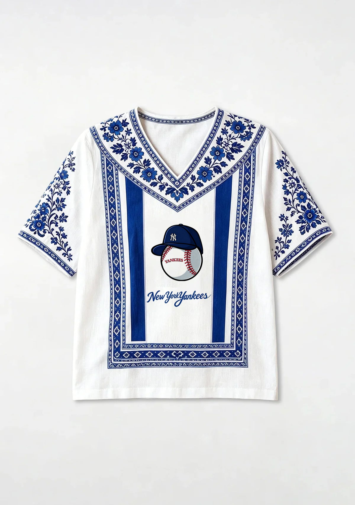 New York Yankees Boho Floral V-Neck Blouse