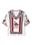 Los Angeles Dodgers LA Logo Boho Floral V-Neck Blouse