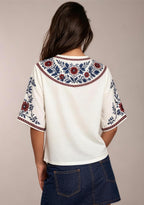 Los Angeles Dodgers Gothic L Letter Boho Floral V-Neck Blouse