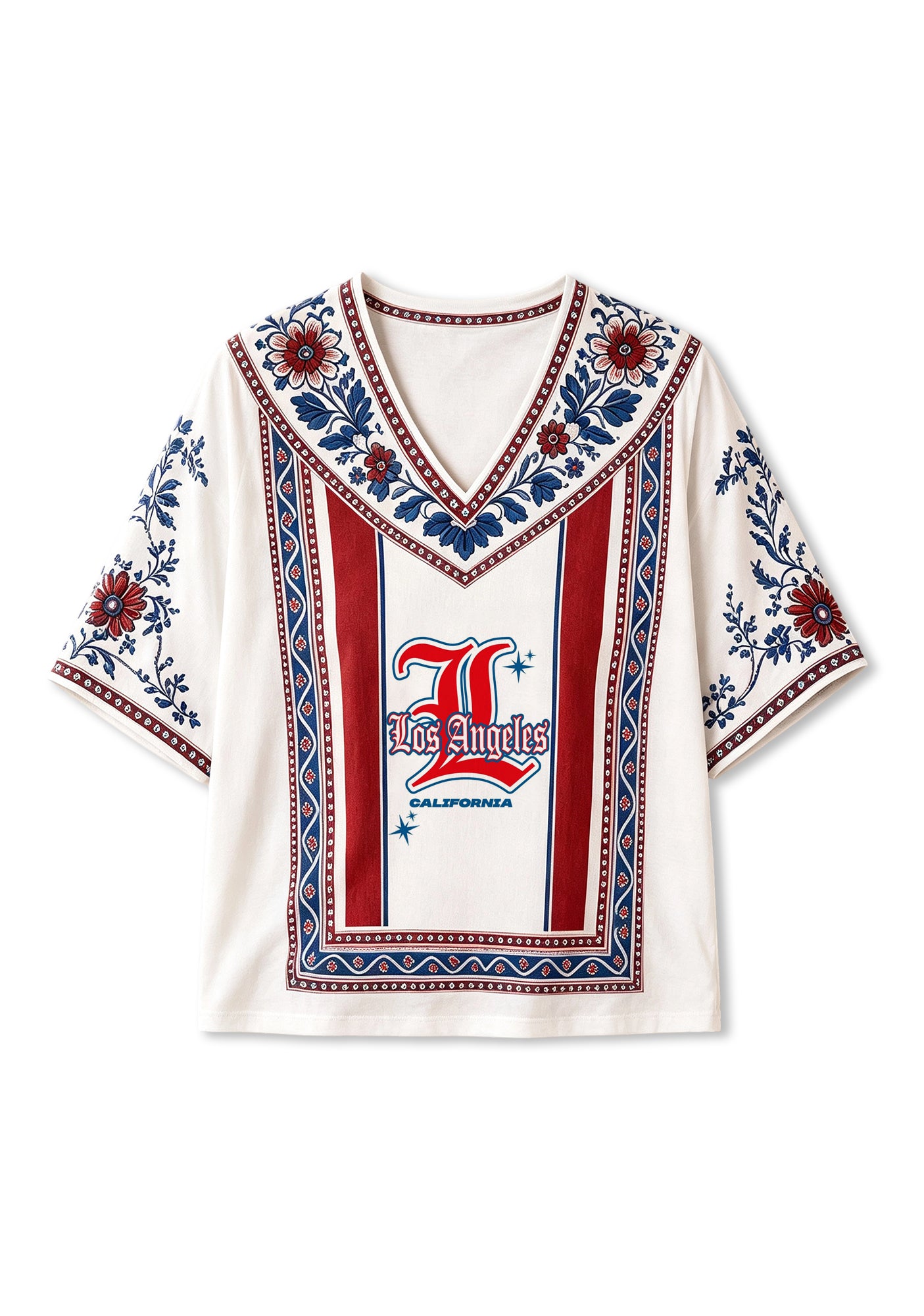 Los Angeles Dodgers Gothic L Letter Boho Floral V-Neck Blouse Secondary image