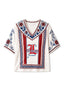 Los Angeles Dodgers Gothic L Letter Boho Floral V-Neck Blouse