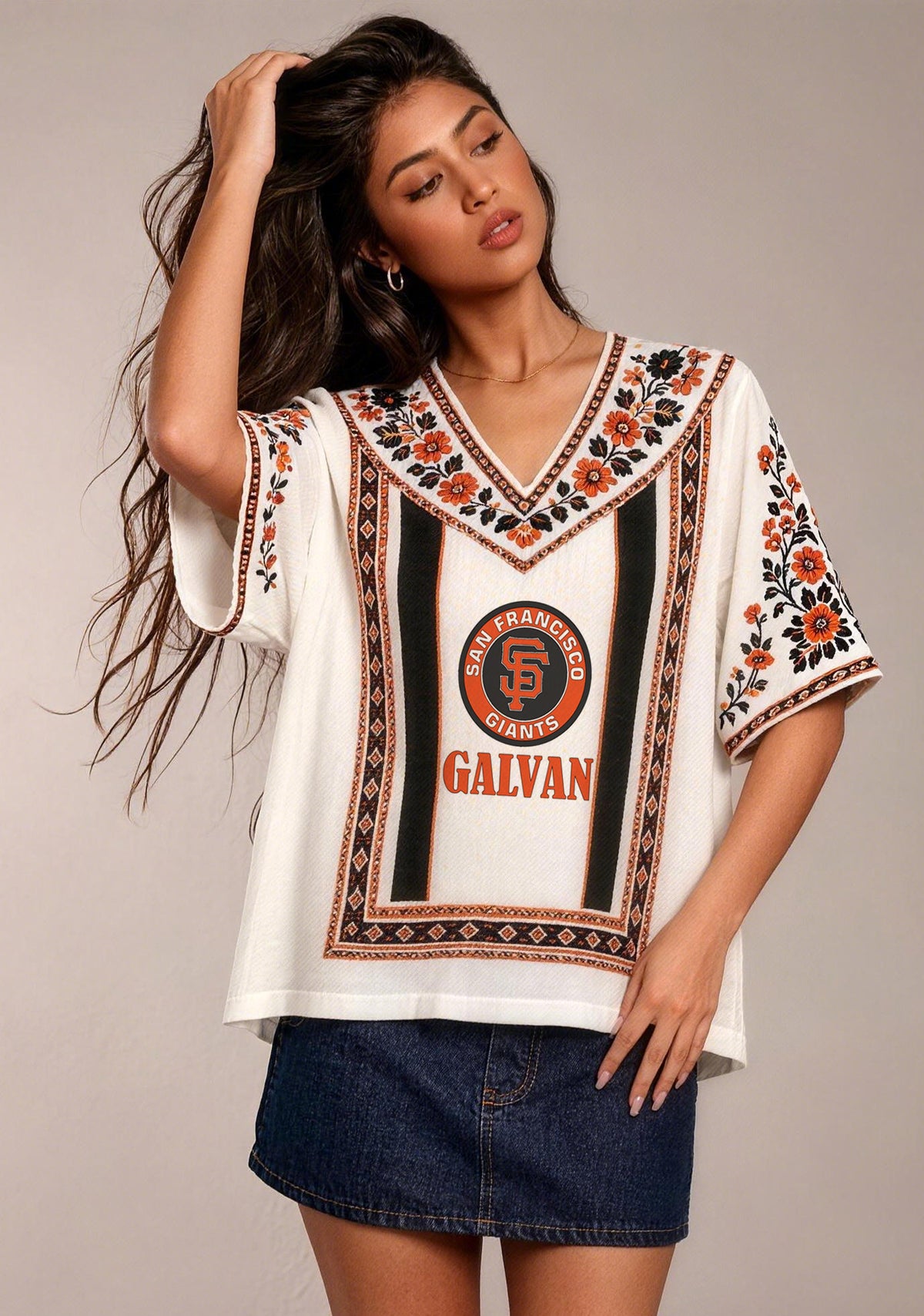 San Francisco Giants Custom Galvan Boho Floral V-Neck Blouse Main image