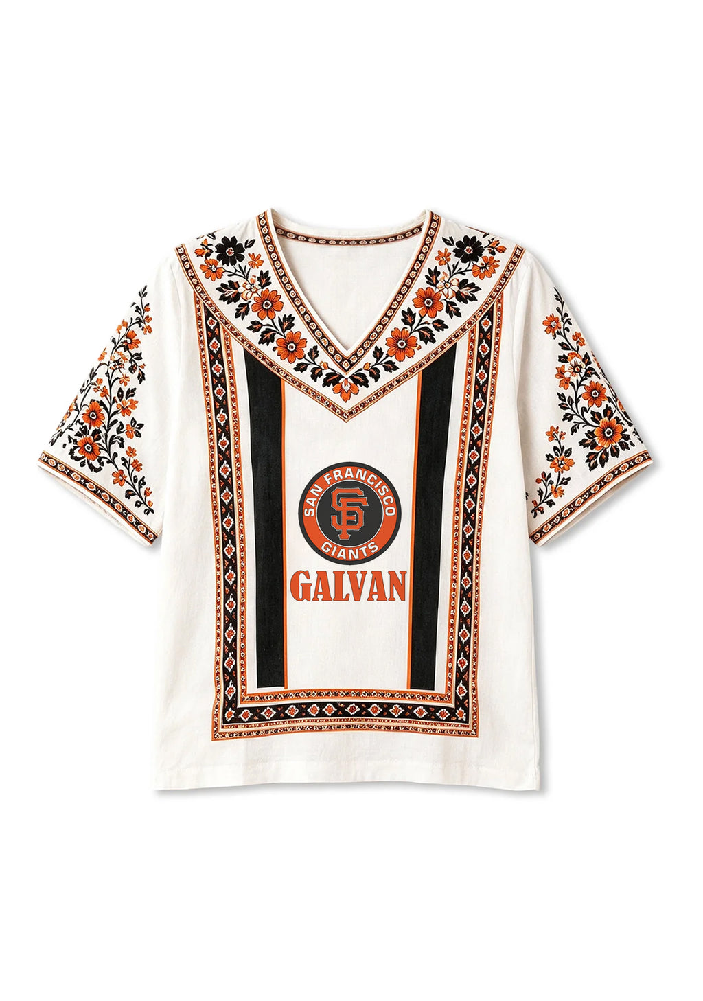 San Francisco Giants Custom Galvan Boho Floral V-Neck Blouse