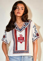 Boston Red Sox Classic Logo Boho Floral V-Neck Blouse