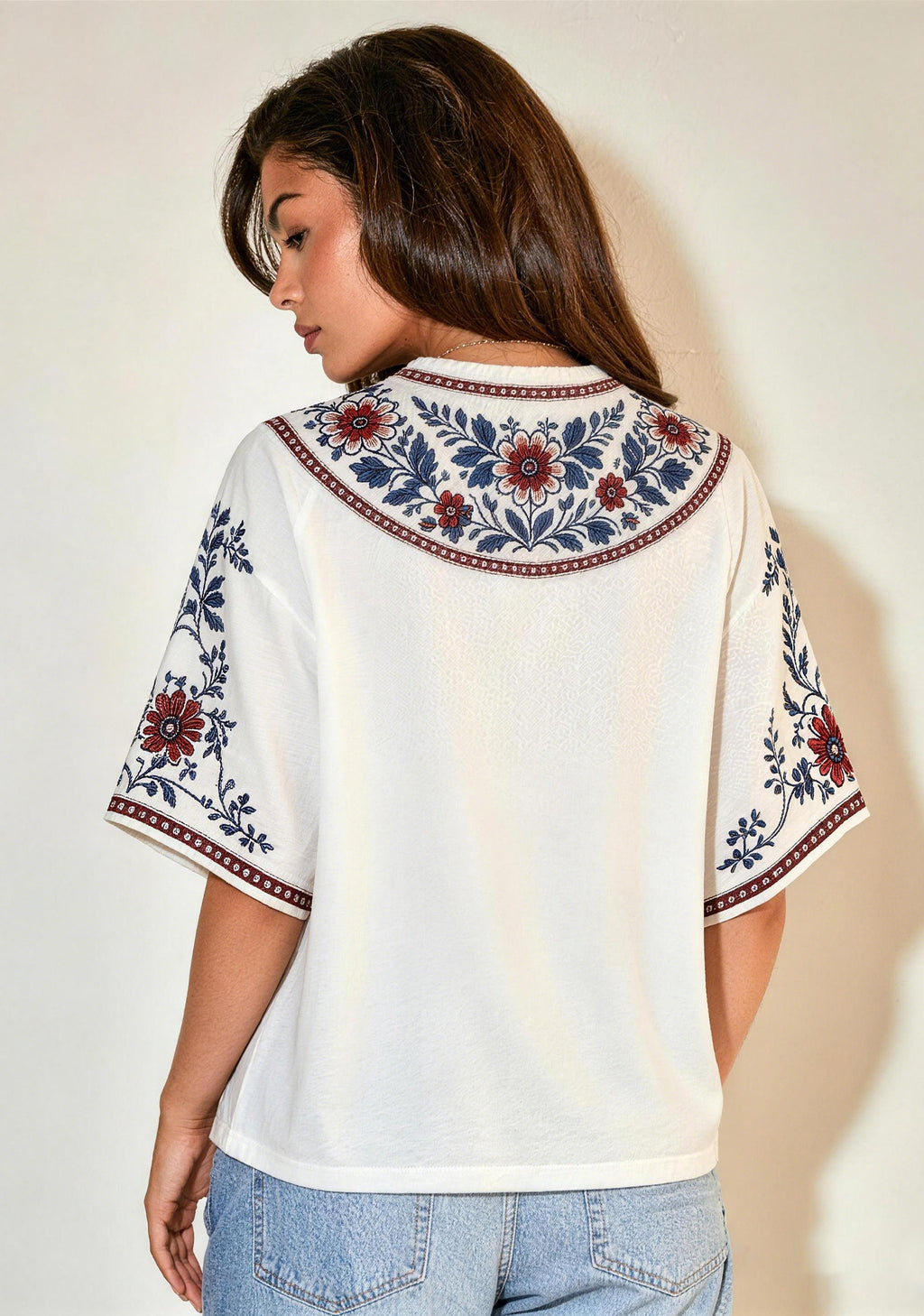 Boston Red Sox Boho Floral V-Neck Blouse