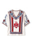 Boston Red Sox Classic Logo Boho Floral V-Neck Blouse
