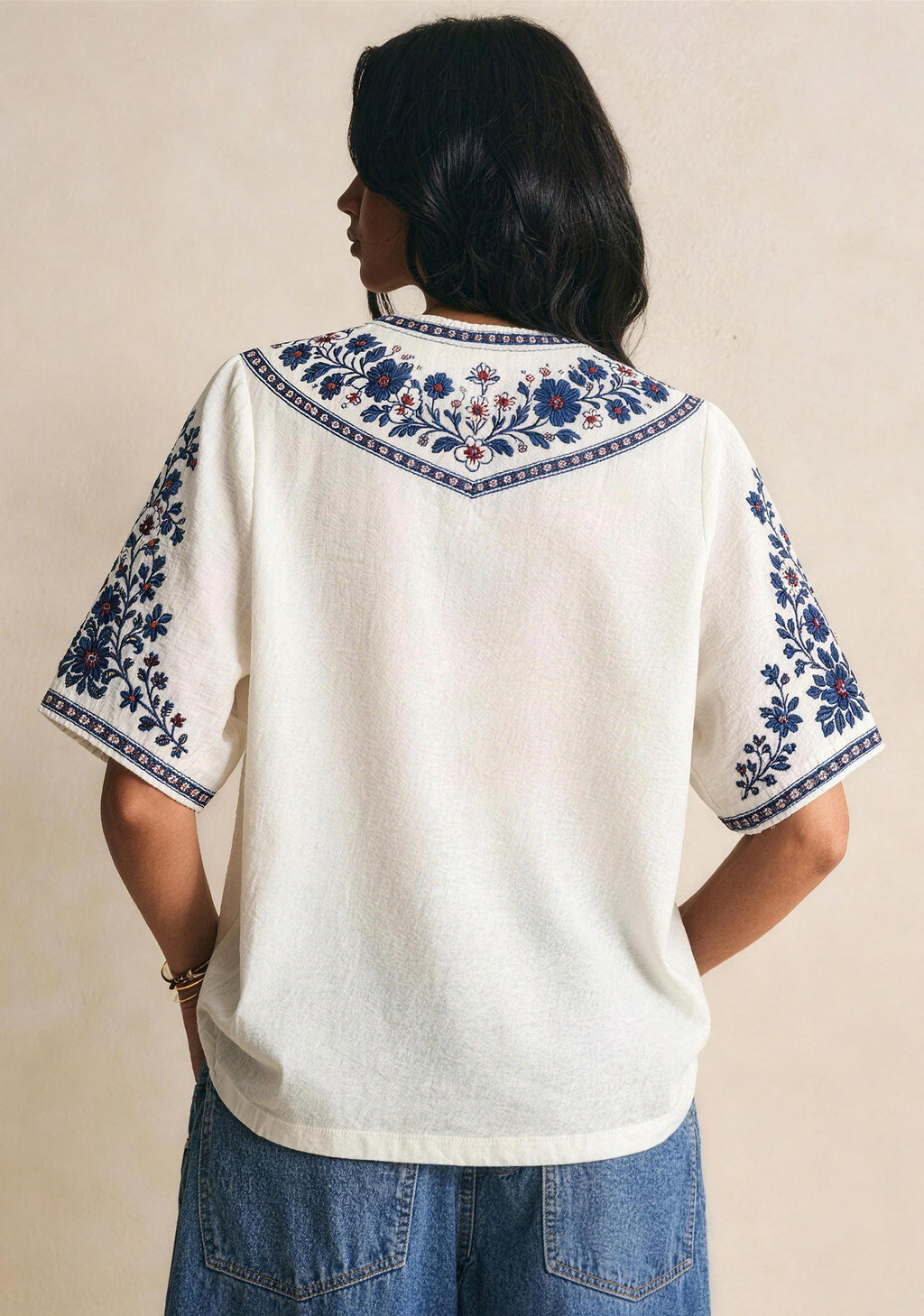 Chicago Cubs World Series Cityscape Boho Floral V-Neck Blouse
