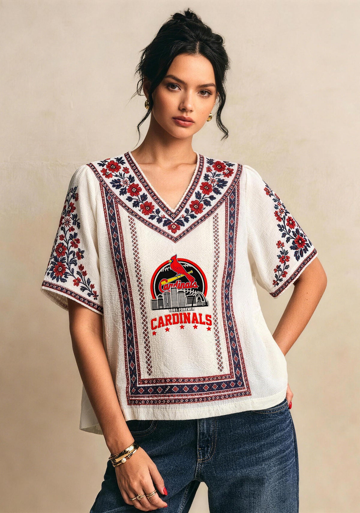 St. Louis Cardinals Boho Floral V-Neck Blouse Main image