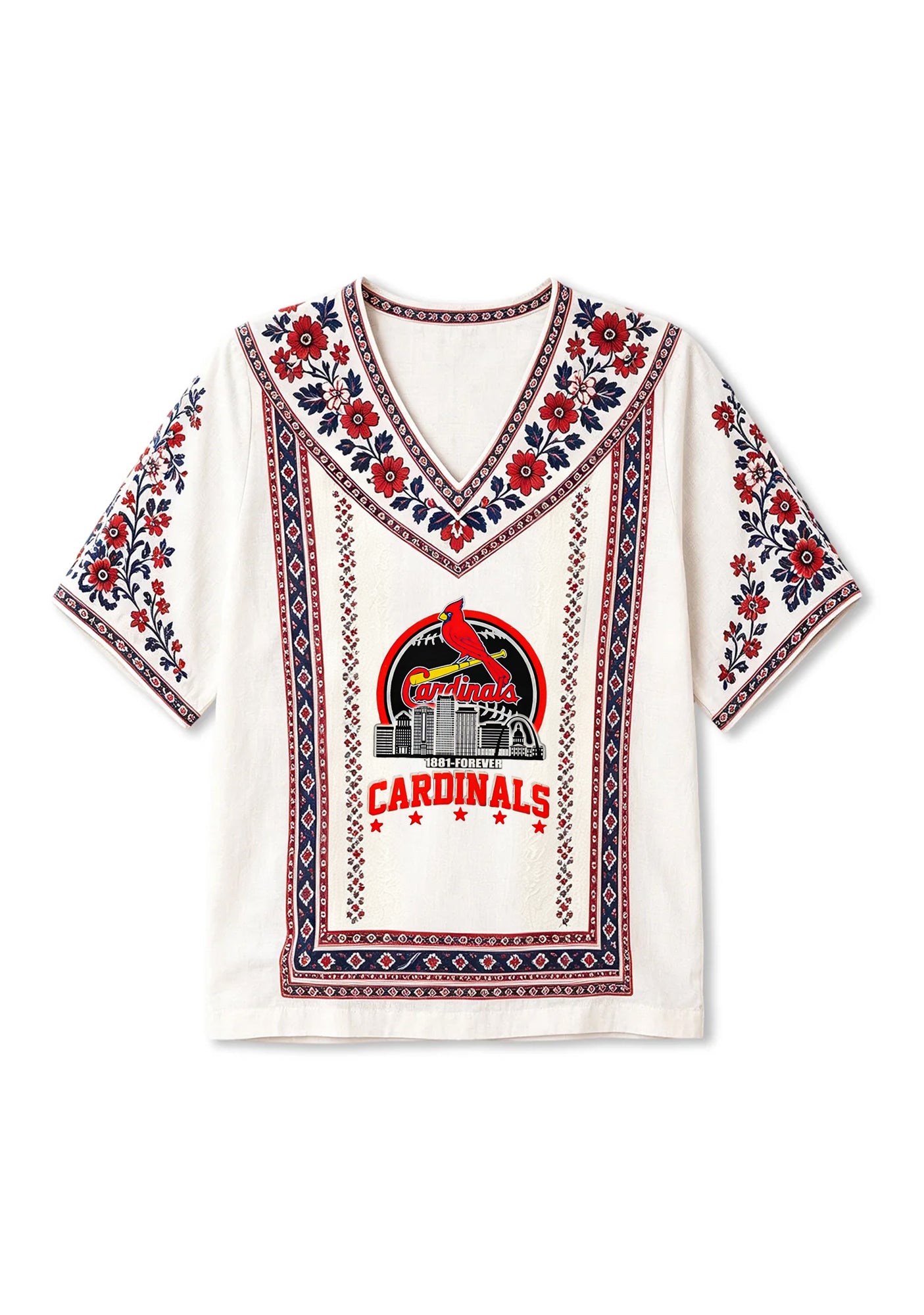 St. Louis Cardinals Boho Floral V-Neck Blouse Secondary image
